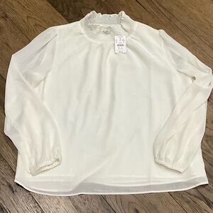 J. Crew Cream Smocked Neck Long Sleeve Blouse